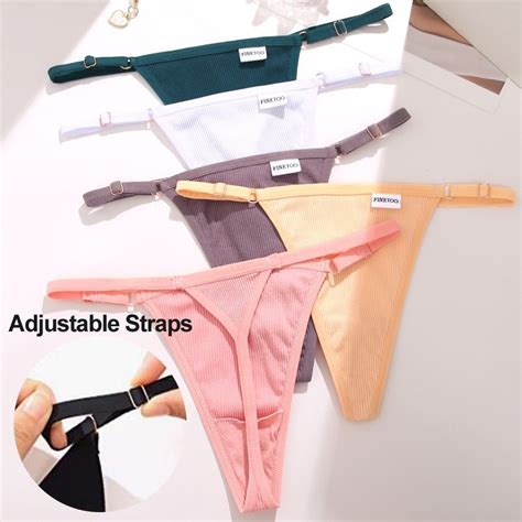 Adjustable Panties Cotton Thongs Low Rise Bikini Panties Sexy T Back Underwear Solid Color G