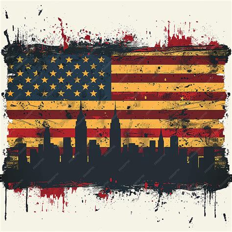 Big American Flag Misty City Background Urban Atmosphere | Premium AI