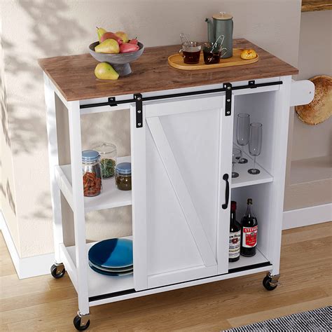 Buy Kitchen Island Cart on Wheels White Kitchen Cart with Sliding Barn ...