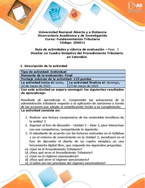Guía de actividades y rúbrica de evaluación Paso 5. Diseñar un Cuadro
