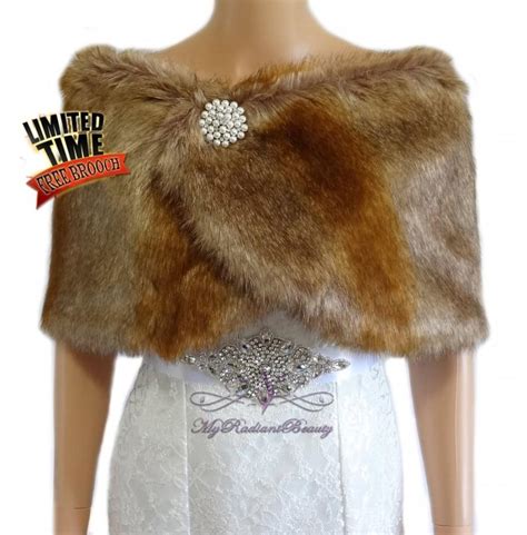 Bridal Faux Fur Wrap Vintage Brown Bridal Shawl Wedding Stole Bridal