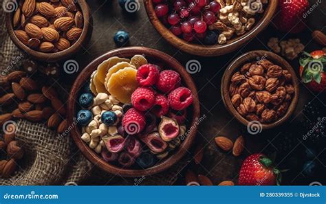 Organic Fruit Bowl Almond Cashew Pecan Raspberry Blueberry Granola