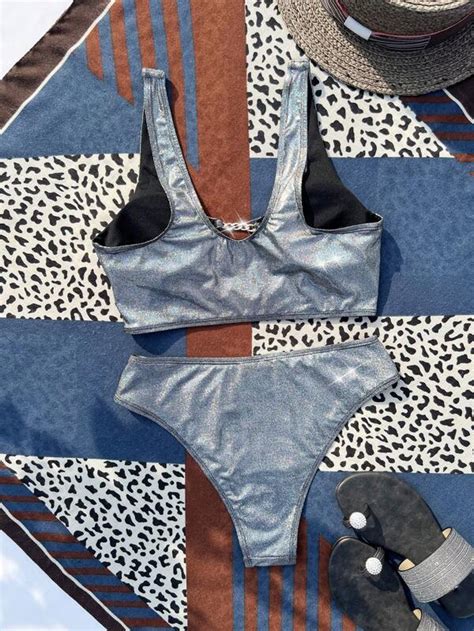 Metallic Cut Out Ring Linked Bikini Swimsuit SHEIN USA