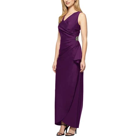 Alex Evenings Women's Slimming Long Side Ruched Dress with Cascade