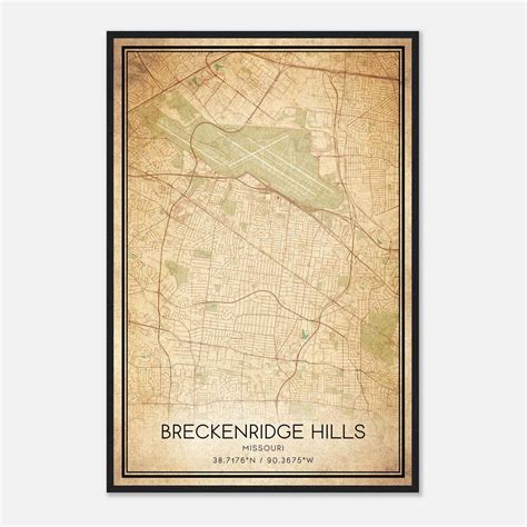Vintage Breckenridge Hills Missouri Map Poster, Breckenridge Hills MO City Road Wall Art Print