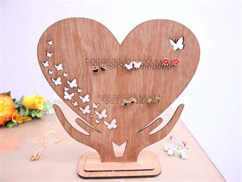 Laser Cut Heart Standing Jewelry Stand Earring Holder 3mm Svg Dxf Cdr Ai Pdf Free Download