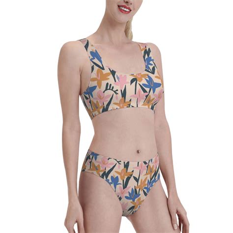 Noikeo Lilies Flowers Pattern Bikini Set For Women Two Piece Swimsuits Low Rise Bathing Suits
