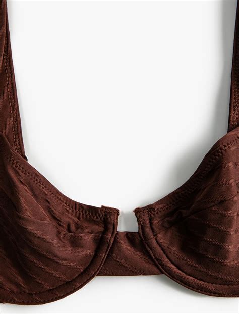 Kahve Kadın Balenli Bikini Üstü Dokulu Askılı SAK BM Koton