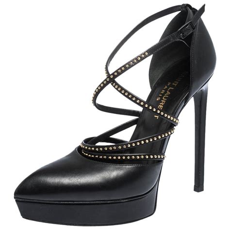 Saint Laurent Paris Monochrome Leathersplash Pointed Toe Platform Pumps