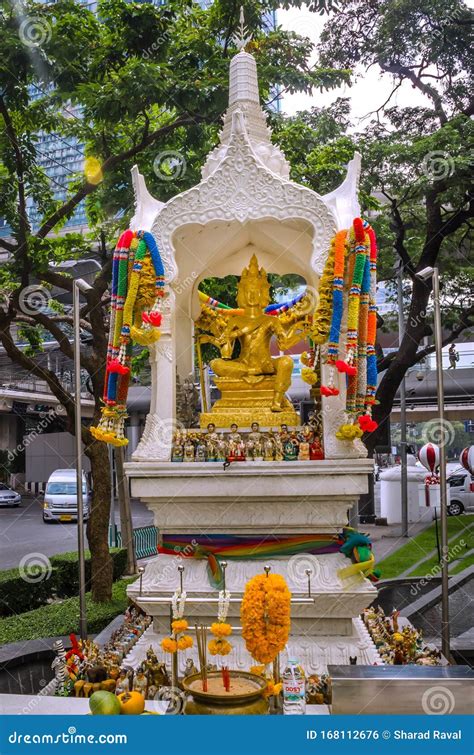 Temple Shaped Shrine Of Brahma In Bangkok Editorial Photo Image Of