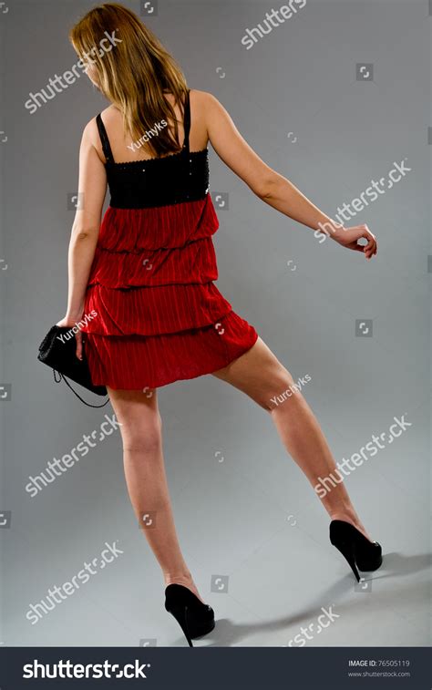 Sexy Blonde Red Dress Posing Studio Stock Photo 76505119 Shutterstock
