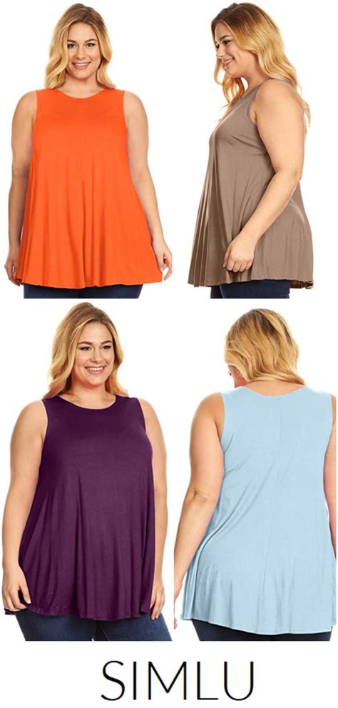 Womens Plus Size Solid Basic A Line Loose Sleeveless Tunic Tank Top