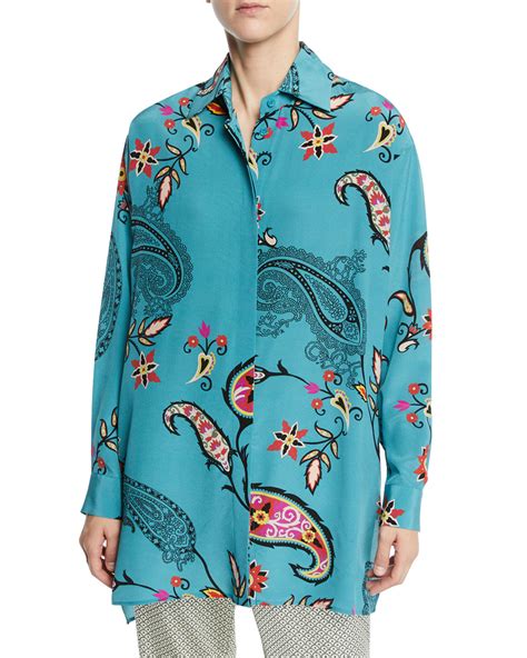 Etro Large Paisley Print Silk Button Front Tunic Neiman Marcus