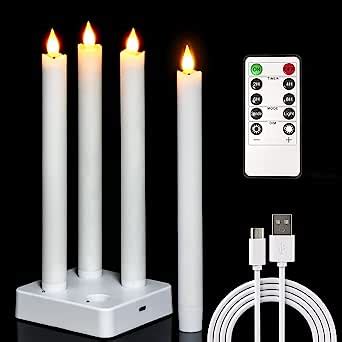 PChero Rechargeable Taper Candles With Remote 4pcs LED Real Wax Candle