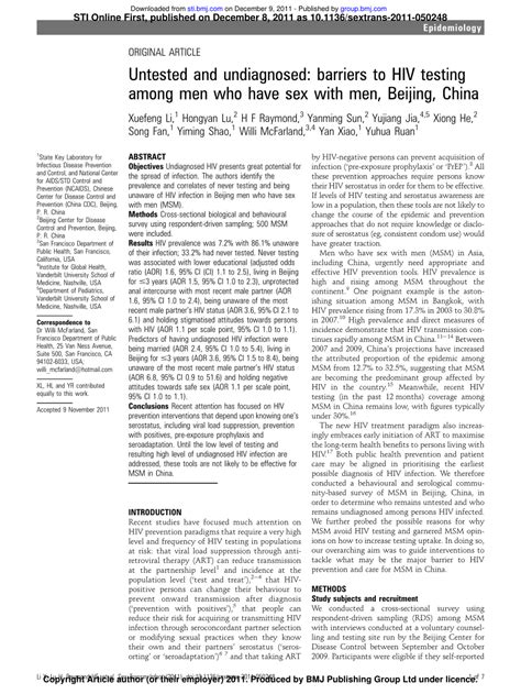 PDF Untested And Undiagnosed Barriers To HIV Testing Among Men Who Have Sex With Men Beijing