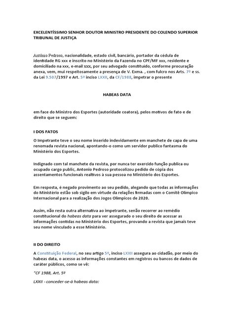 Habeas Data É Gratuito - Modelo Habeas Data | Download grátis PDF | Justiça | Crime e Violência