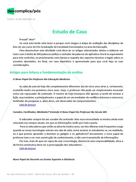 Estudo De Caso Artigo - Estudo de Caso: Papel do Professor na Educação | PDF | Aprendizado ...