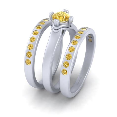 Yellow Topaz Engagement Ring Set Bridal Wedding Ring Sets White Gold