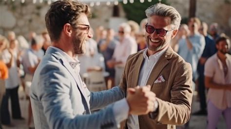 Retrato generativo de ia de um casal gay masculino dançando juntos e de mãos dadas durante uma