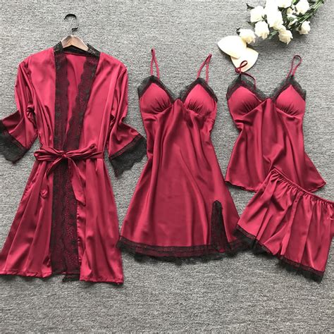 Whlbf Womens Plus Size Lingerie Women Silk Lace Robe Dress Babydoll Sleepwear Nightdress Pajamas