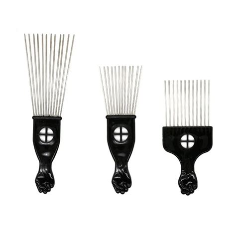 3pcs Metal Combs Hair Styling Solid Pick Brush Comb Fist Handle Pick ...