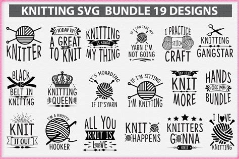 Knitting Svg Bundle 19 Designs So Fontsy