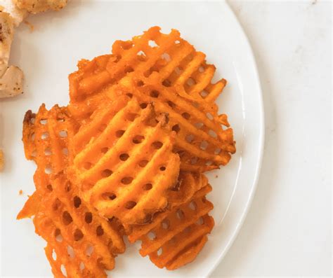 Air Fryer Frozen Sweet Potato Waffle Fries Fork To Spoon