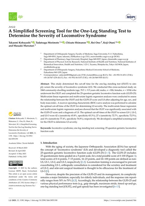 Pdf A Simplified Screening Tool For The One Leg Standing Test To