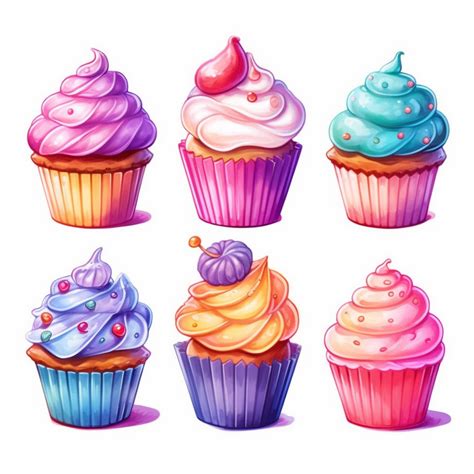 Kawaii Uwu Cupcakes Clipart Separate Png Watercolor Single Design