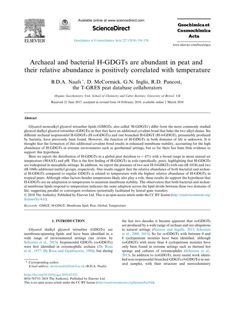 PDF Archaeal And Bacterial H GDGTs Are Abundant In Peat And Their