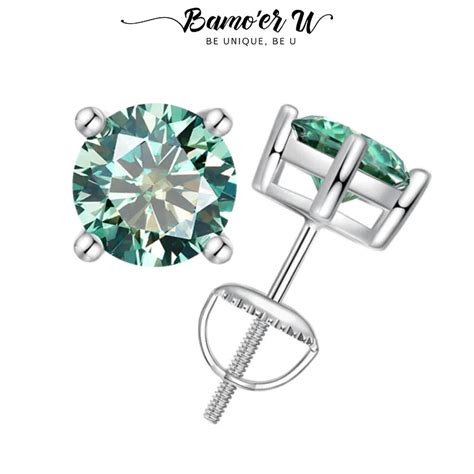 Bamoer U 2CT Moissanite Stud Earrings D Color VVS1 EX Classic Dazzling