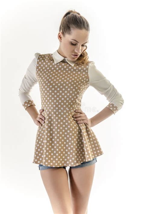 Beautiful Blonde Girl In A Short Vest And Denim Shorts Stock Photo Image Of Fashion Beautiful