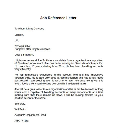 8 Job Reference Letters Samples Examples And Formats Sample Templates