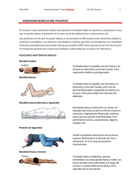 Posiciones Enfermeria Dpto CCNN Anatomía Aplicada 1º Bach