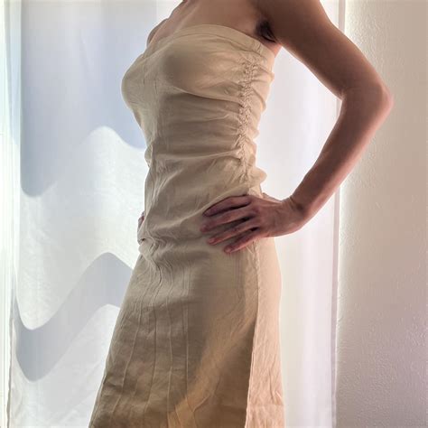 Theory Linen Strapless Nude Dress Size Shown On Depop