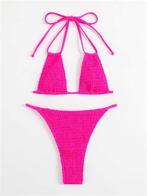 Conjunto De Bikini Mono Traje De Ba O De Piezas Con Micro Sujetador Triangular Y Tanga Con