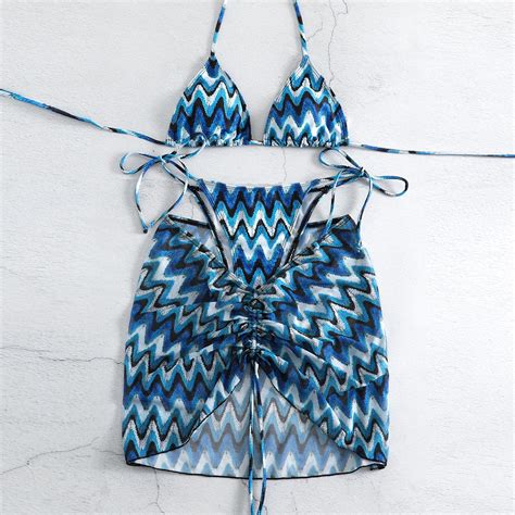 Hombom Womens Swimsuits Tummy Control Bikini Blue Sexy Print Three
