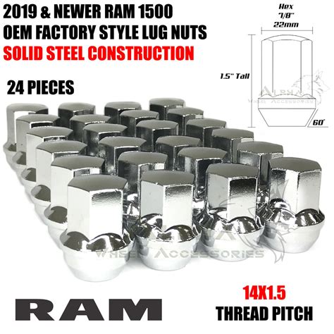 24 Chrome OEM Factory Style Lug Nuts 14x1.5 For 2019 Ram 1500 & Newer 22mm Hex | eBay