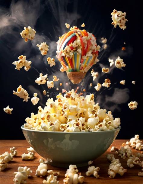 Creative Popcorn Explosion With Hot Air Balloon Stock Photo Image Of Surreal Explosion 334383088