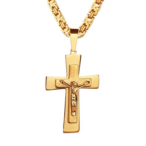 Herren Halskette Gro Es Kreuz Anh Nger Kette M Nnlich Gold Farbe