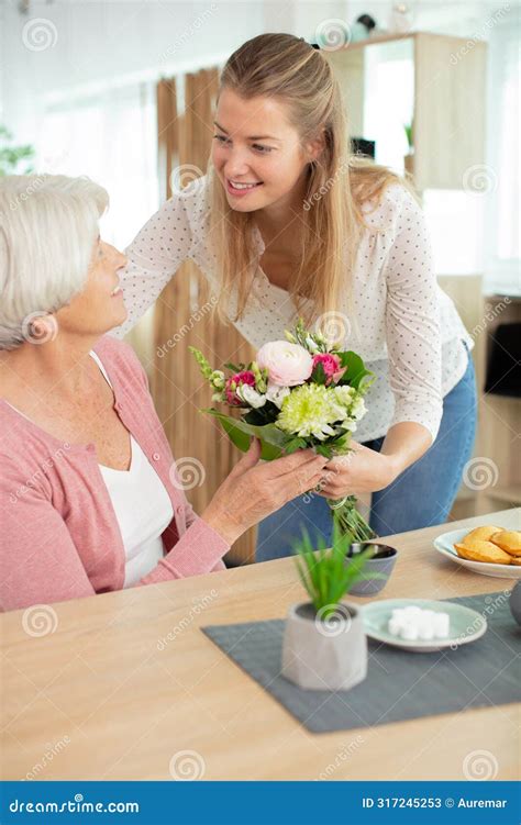 Charming Blonde Lady Smiling To Mum Stock Image Image Of Happy Senior 317245253