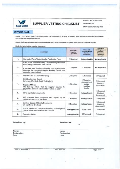 SCM Vetting Checklist - B6260 - Studocu