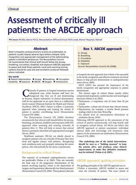 Assessment Of Critically Ill Using Abcde Approach C Ritically Ill