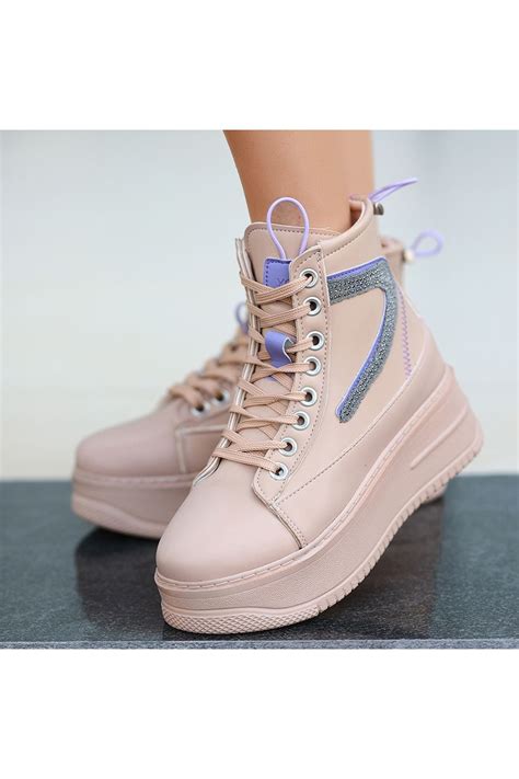 Pone Nude Cilt Lila Detaylı Bağcıklı Tarz Topuklar