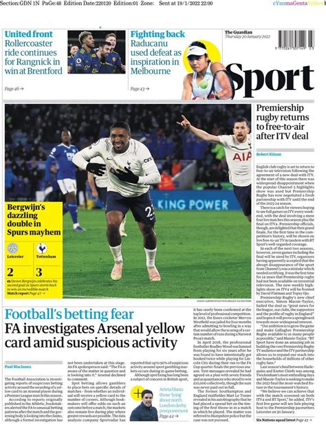 Capa Jornal Guardian Sport 20 Janeiro 2022 Capasjornaispt