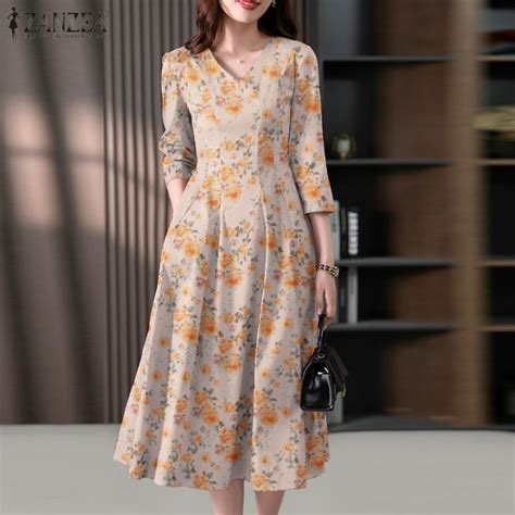 Hijabfab Zanzea Korean Style Women Summer Fashion V Neck Dresses Casual