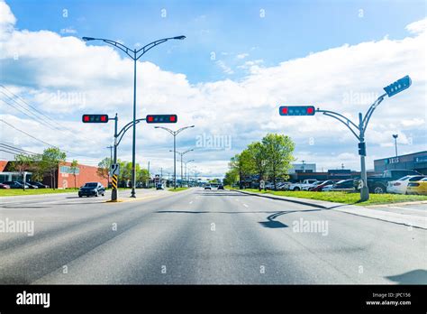 Saguenay Canada June 3 2017 Square Red Traffic Lights On Road In