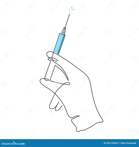 Gloved Hand Holding Syringe, One Line Art, Continuous Drawing Contour