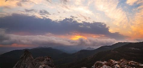 Premium Photo | Beautiful sunset in the mountains panorama