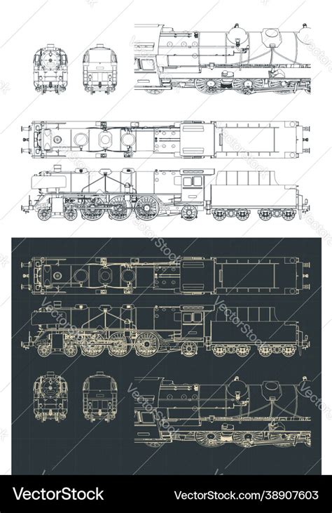 Steam Locomotive Blueprints Royalty Free Vector Image